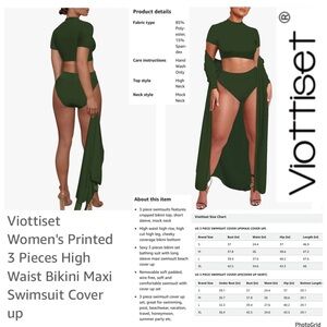 Viottiset xl green bikini three piece and cover up NWOT